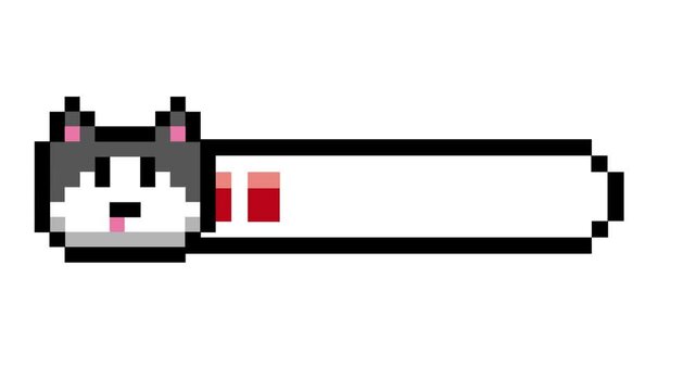 Pixel art bunny progress bar. Gray rabbit head serves as a retro 8-bit digital indicator, ideal for game interfaces, loading screens, or achievement meters