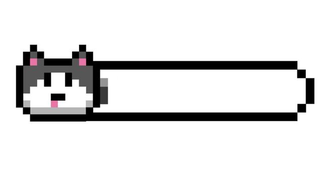 Pixel art husky dog head with pink tongue, 8-bit style, next to a blank progress bar. Retro game graphic for UI, status indicators, and loading screens
