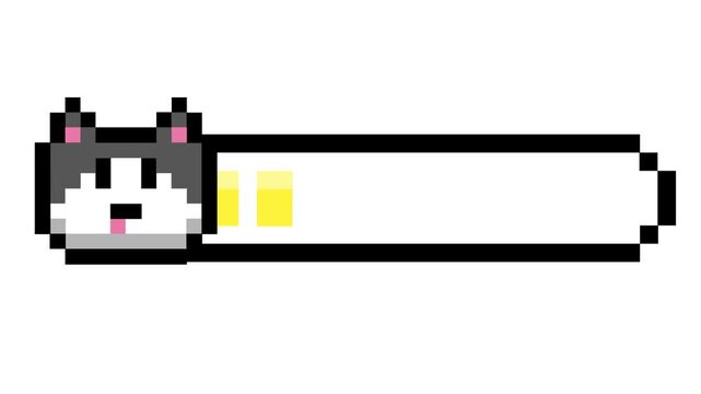 Pixel art husky dog progress bar, perfect for retro gaming interfaces and loading screens. Cute animal head on yellow indicator, adding vintage digital aesthetic to projects