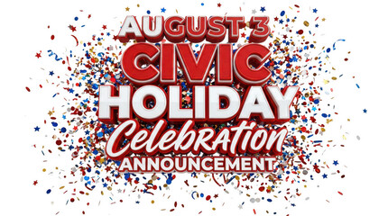 Fototapeta premium August Civic Holiday Celebration Announcement Confetti Text Design Isolated isolated on transparent background