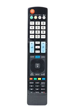 Photo, remote controller for television isolated on white background.