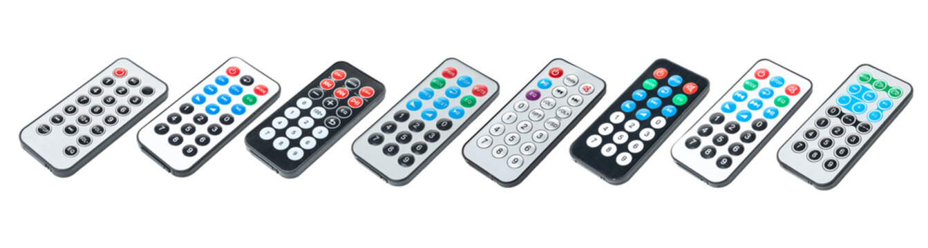 Photo, set of remote controller isolated on white background.