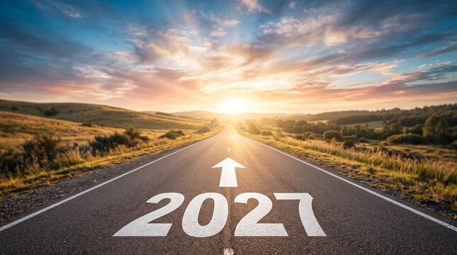 Conceptual Road Leading Into The Bright Horizon Representing The New Beginning Of Year 2027