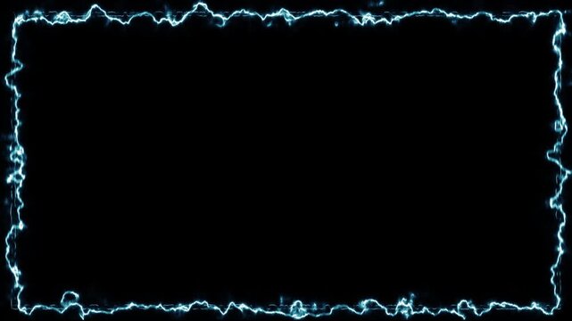 黒背景に激しく放電する青い電気フレーム 4Kループ動画 / Blue electric lightning frame effect on black background seamless loop 4K