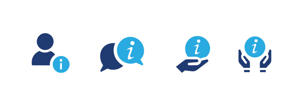 Information icon set. Contains user info, chat, give info, and inform icons. Solid icon illustration pack.