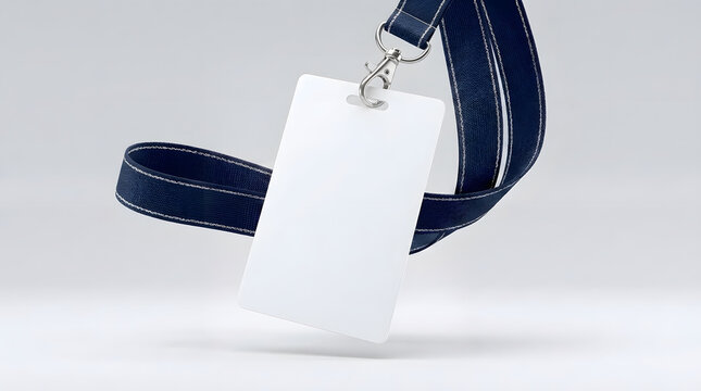 Blank Lanyard ID Card: A blank white ID card hangs from a blue lanyard, ready for customization for any event or identification purpose.