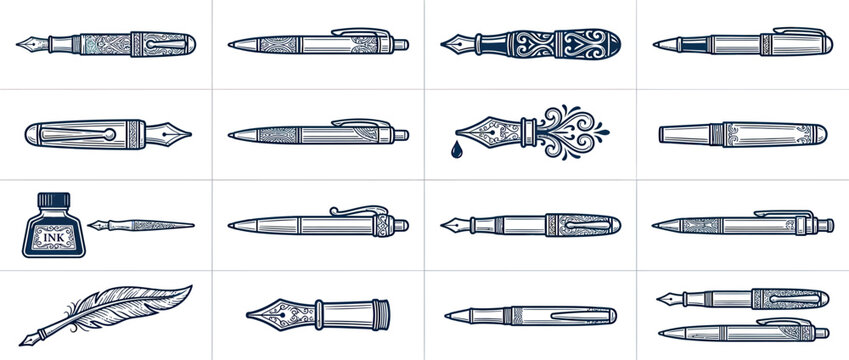 Vintage Pens and Inkwell Collection