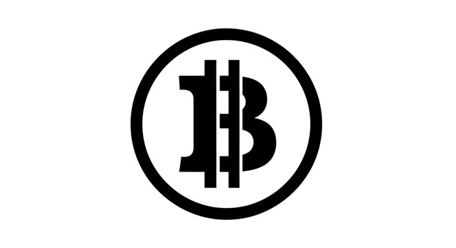Black and white vector icon of a Bitcoin cryptocurrency symbol inside a circle. Digital currency, blockchain, and finance concept.