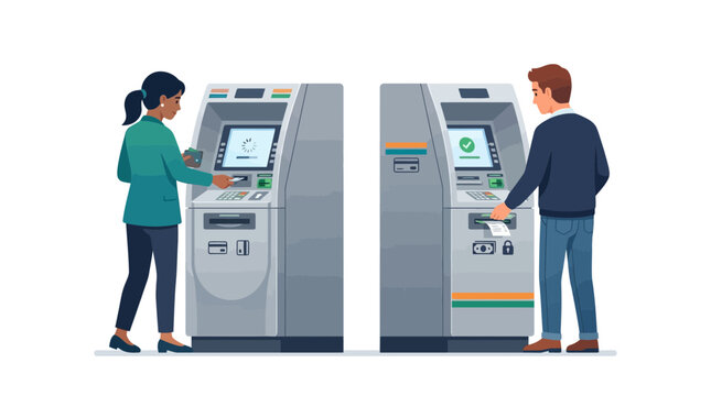 People Using Automated Teller Machines for Transactions
