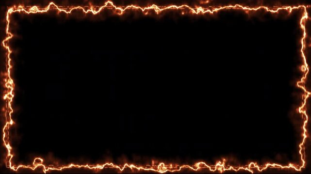 【背景透過】激しく放電するオレンジの電気フレーム アルファチャンネル付き 4Kループ動画 / Orange electric lightning frame effect transparent background seamless loop 4K