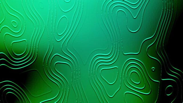 Abstract emerald green gradient background with embossed topographic contour lines and glossy organic textures. Modern composition featuring raised relief details, dramatic black shadows, 