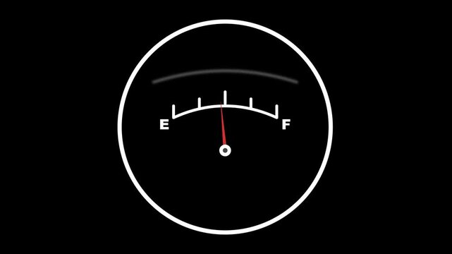 Fuel Gauge Indicator Showing Low Fuel Level on Black Background.