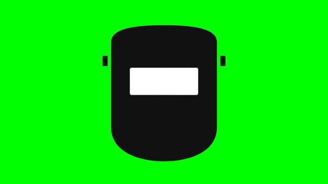 Welding mask icon on a vibrant green background.