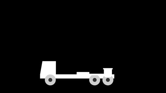 White scissor lift truck on black background simple animation.