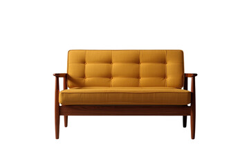 Obraz premium Mustard yellow midcentury sofa with wooden arms