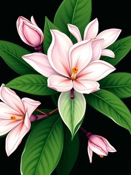 Gardenia flower illustration in hand-drawn style with delicate petals and center, botanical, green