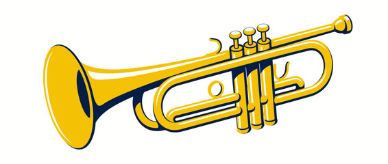 Brass Musical Instrument, Golden Trumpet Illustration © Sisil
