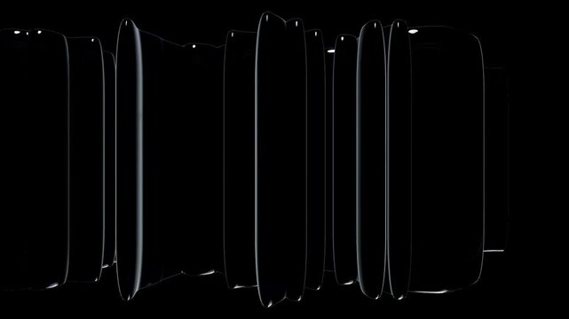 Abstract dark background with vertical glowing light lines and dark glossy layered shapes in a modern futuristic digital art style for technology design