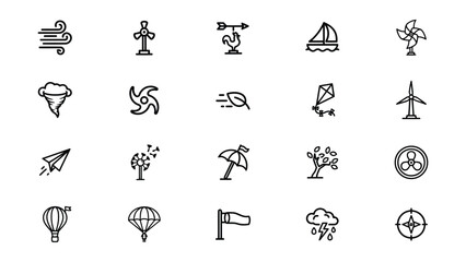 Fototapeta premium Collection of Minimalist Weather and Wind Related Icons with Transparent Background for Various Uses