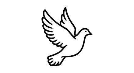 Fototapeta premium Flying dove silhouette on a white background simple line art illustration