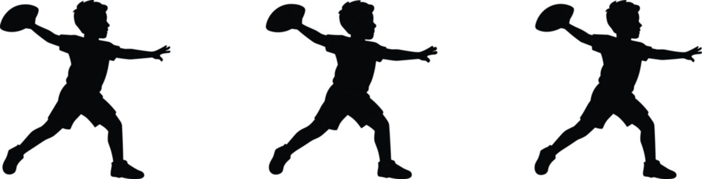 Kids American Football Player Silhouette Bundle with Throwing Action Poses for Sports Vector Design