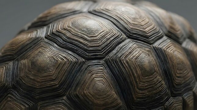 A close-up of a textured tortoise shell demonstrating intricate weathered exoskeleton designs that emphasize natural patterns and biological structure.