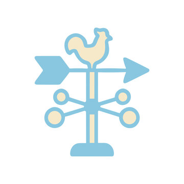 Rooster weather vane and anemometer, simple flat design, directional indicator