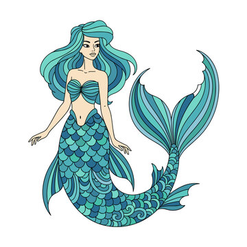 Beautiful Swimming Teal Mermaid Illustration