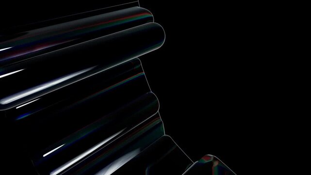 Abstract dark glossy shapes with reflections and chromatic aberration, modern futuristic design background