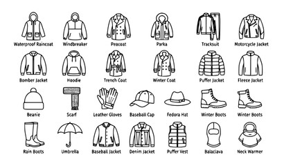 Outerwear Clothing Line Icons Set Vector Illustration © Imran hossansaju