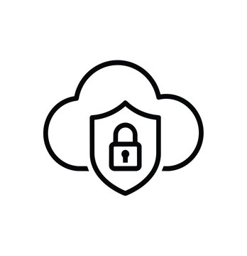 Secure Cloud Protection Line Icon &ndash; Cloud Security Shield with Padlock Vector