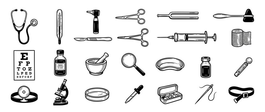 Medical Instruments Collection, Vintage Drawing Style