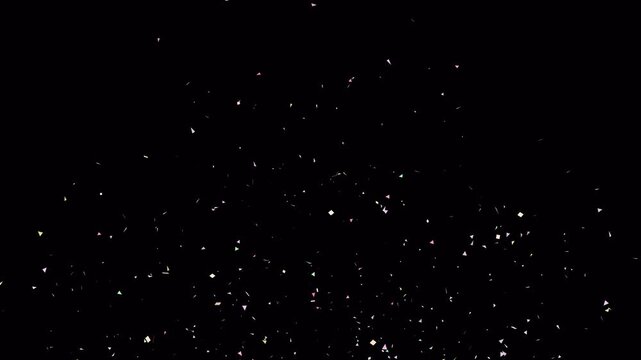 Festive confetti animation rises from the lower corners with alpha channel for seamless compositing.