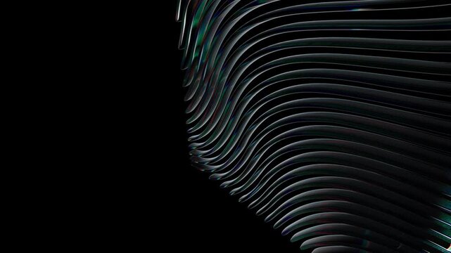 Abstract dark background with flowing metallic wave lines creating a futuristic pattern design isolated on a clean solid black background for projects