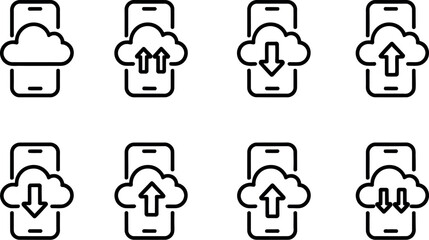Fototapeta premium Set of cloud technology icons for mobile devices showing upload and download services. Vector Illustration