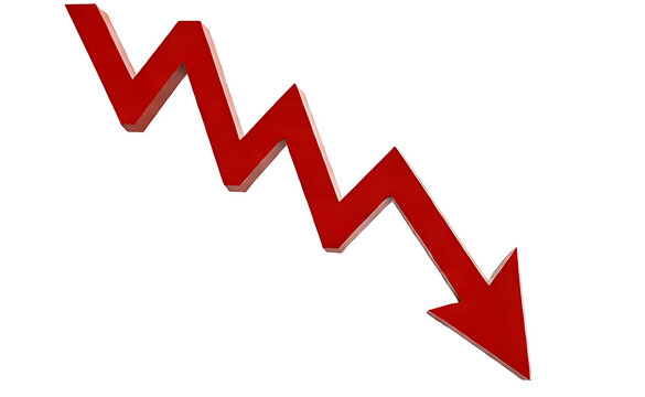 Red downward trend sculpture, isolated on pure white background