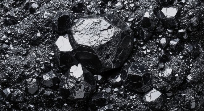 Overhead view of raw magnetite ore showing a heavy crystalline structure with jagged metallic surfaces