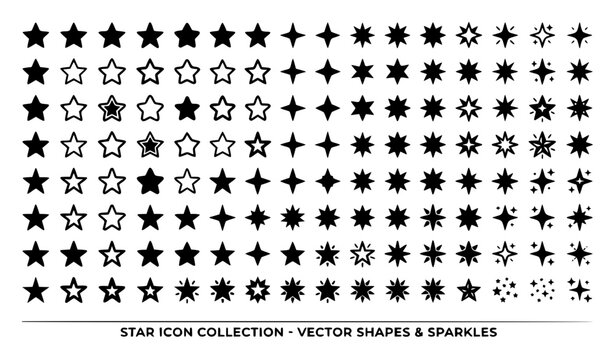 ​Star Icon Collection Vector Shapes and Sparkles Set