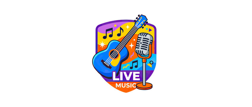 Vibrant Live Music Icon with Guitar and Microphone