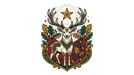 Obraz premium Majestic Deer Emblem with Ornate Foliage and Star