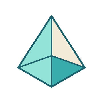 Abstract geometric pyramid shape, minimalist design, clean lines, simple 3d form, teal and beige colors