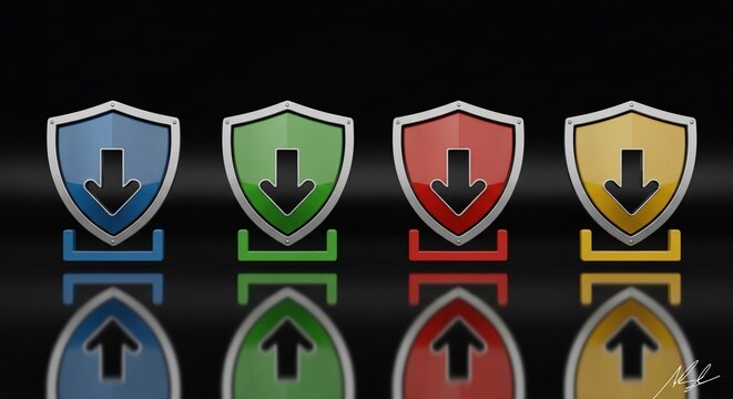 Shielded Currents: A spectrum of digital guardians, their reflections mirroring the ebb and flow of information.
