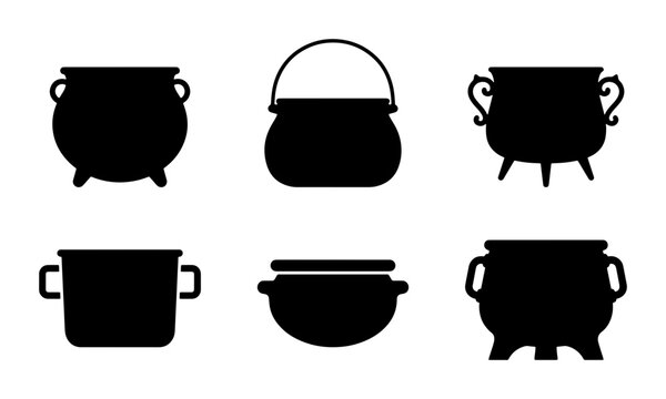Cauldron Icons, Witch Pot Silhouettes, Halloween Cooking Vessels, Magic Brew Containers