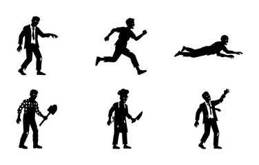 Obraz premium Zombie Silhouettes, Undead Figures, Horror Characters, Spooky Icons, Halloween Set
