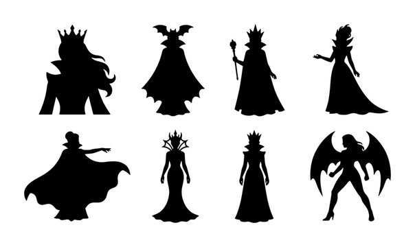 Evil Queen Silhouettes, Dark Royalty Vector Icons, Fantasy Villain Figures, Gothic Female Characters