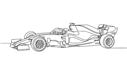 Obraz premium Formula 1 Race Car Outline Drawing, Single Line Art Style, White Background