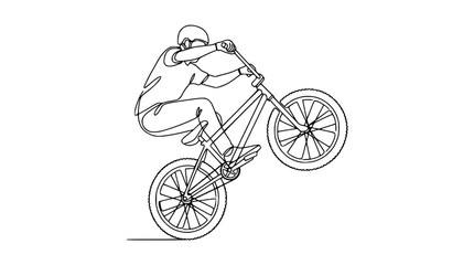 Fototapeta premium BMX rider performing a wheelie on a bicycle, dynamic line art illustration
