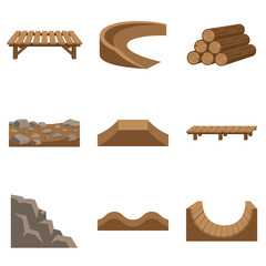 Fototapeta premium Extreme sports obstacle ramps and terrain elements icon set