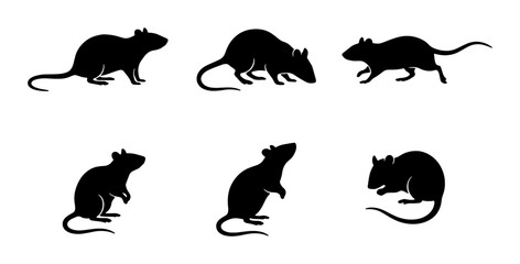 Fototapeta premium Rodent Silhouettes, Rat Icons Set, Small Mammal Vector Graphics, Animal Collection
