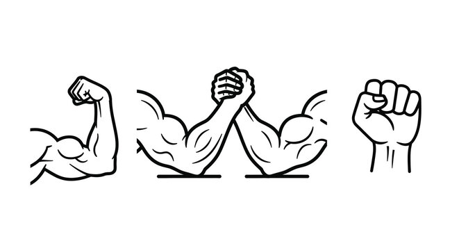 Arm muscles and clenched fist black and white line drawing